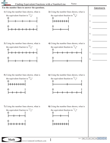 3.nf.3a Worksheets - Equivalent Fractions With Numberlines worksheet